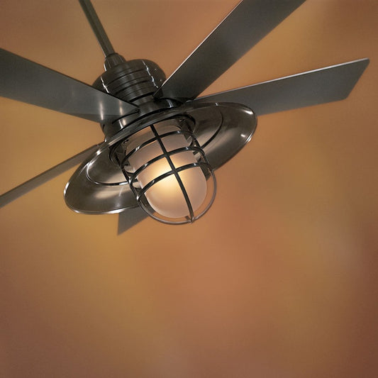 Minka Aire Rainman 54in Ceiling Fan | Transitional Brushed Nickel Wet Finish | Indoor & Covered Patio | 54 x 54 x 24 in | Model F582-BNW