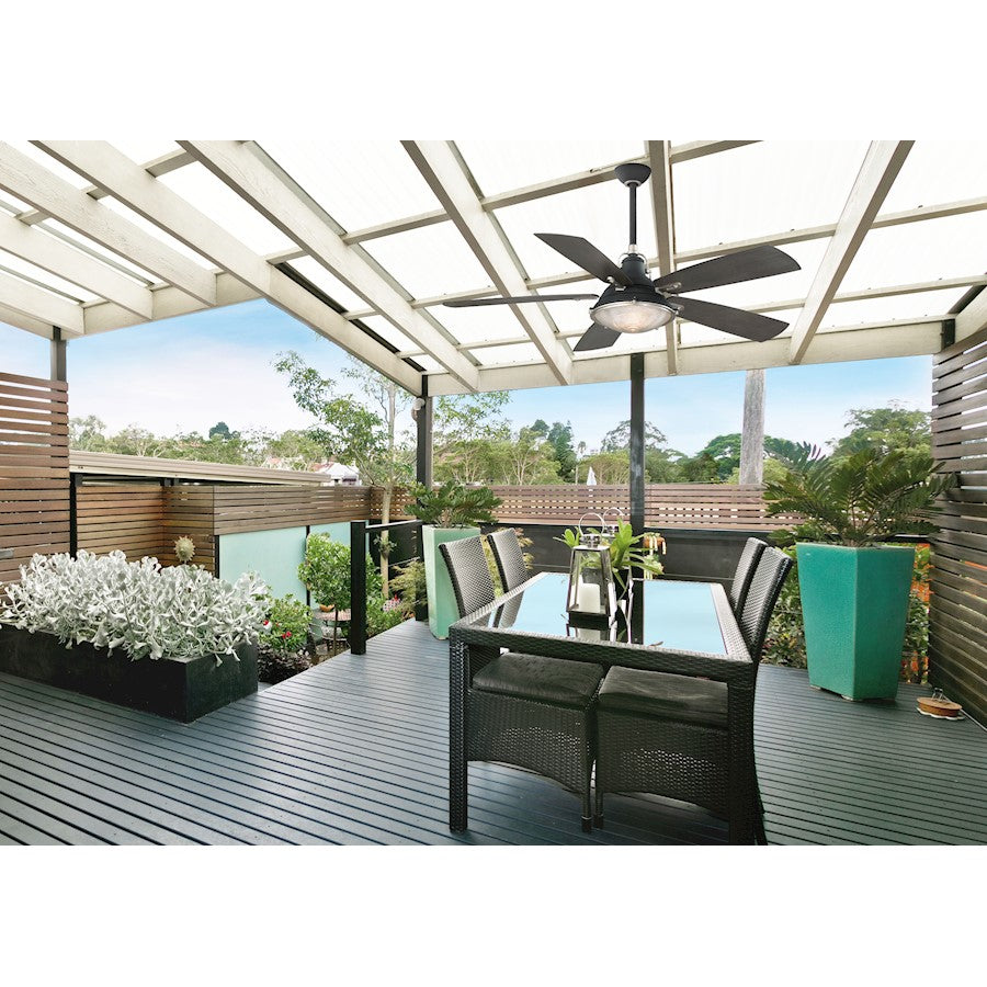 Minka Aire Groton 56in Ceiling Fan | Transitional Sand Black | UL Wet Rated Outdoor Covered Patio | 56 x 56 x 20 in | Model F681-SDBK-WS