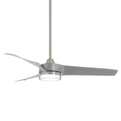 Minka Aire Veer 56in LED Ceiling Fan | Brushed Nickel and Silver with Frosted White Lens | Living Room & Bedroom | 15.5in H, 3 | Model F692L-BN-SL