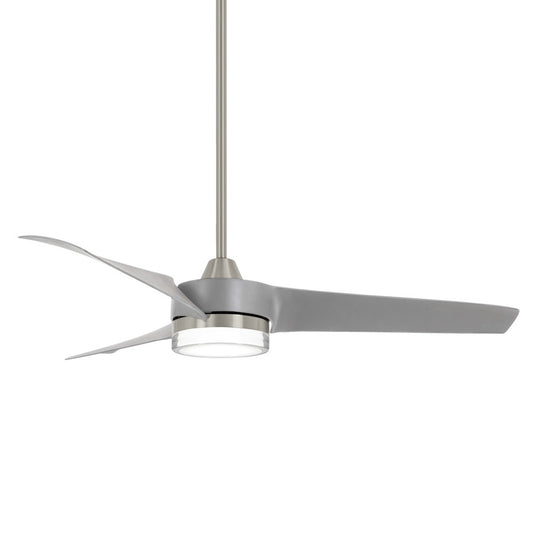 Minka Aire Veer 56in LED Ceiling Fan | Brushed Nickel and Silver with Frosted White Lens | Living Room & Bedroom | 15.5in H, 3 | Model F692L-BN-SL
