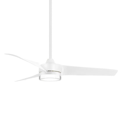 Minka Aire Veer 56in LED Ceiling Fan | Flat White Metal and Brass with PC Lens | Bedroom & Living Room | 56 x 56 x 15.51 in | Model F692L-WHF