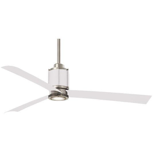 Minka Aire Gear 54in LED Ceiling Fan | Brushed Steel and White Flat Blades | Living Room & Bedroom | 54 x 54 x 16 in | Model F736L-BS-WHF