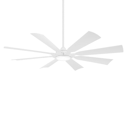 Minka Aire Future 65in 8-Blade Ceiling Fan with LED Light | Modern Flat White and Etched Glass | Covered Patio & Living Room | Model F756L-WHF