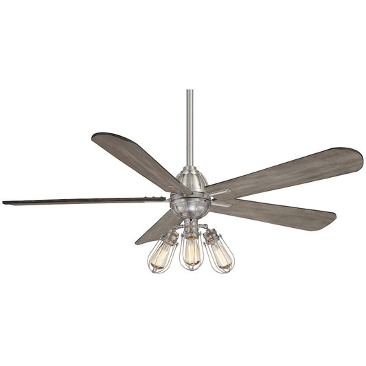 Minka Aire Alva 56in LED Ceiling Fan | Brushed Nickel and Seashore Grey Wood Blades | Living Room & Bedroom | 56 x 56 x 20 in | Model F852L-BN