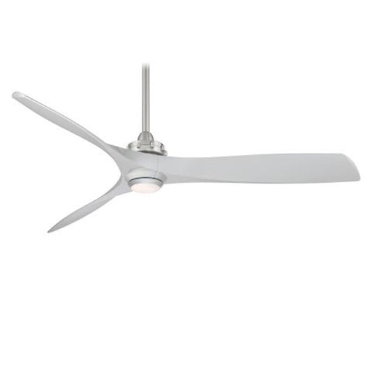 Minka Aire Aviation LED 60in Ceiling Fan | Transitional Brushed Nickel and Silver | Living Room & Bedroom | 60 x 60 x 13 in | Model F853L-BN-SL
