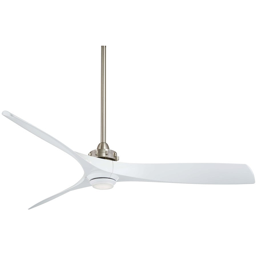 Minka Aire Aviation 60in LED Ceiling Fan | Brushed Nickel and White Blades | Living Room & Bedroom | 60 x 60 x 13 in | Model F853L-BN-WH