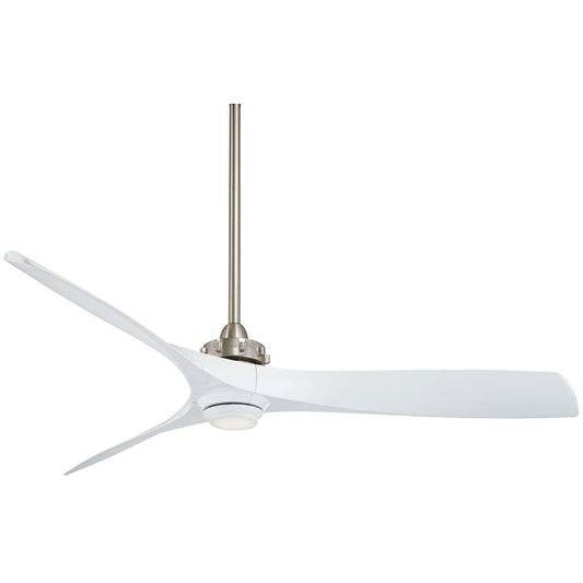Minka Aire Aviation 60in LED Ceiling Fan | Brushed Nickel and White Blades | Living Room & Bedroom | 60 x 60 x 13 in | Model F853L-BN-WH