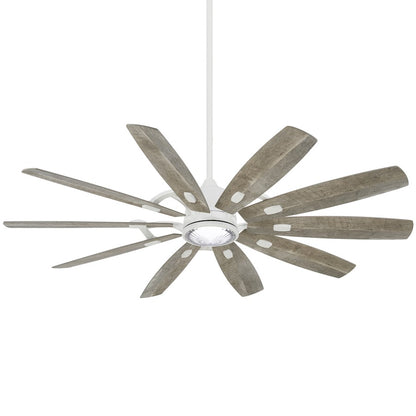 Minka Aire Barn 65in Ceiling Fan with LED Light | Industrial Flat White and Savannah Gray | Bedroom & Living Room | Model F864L-WHF-SVG