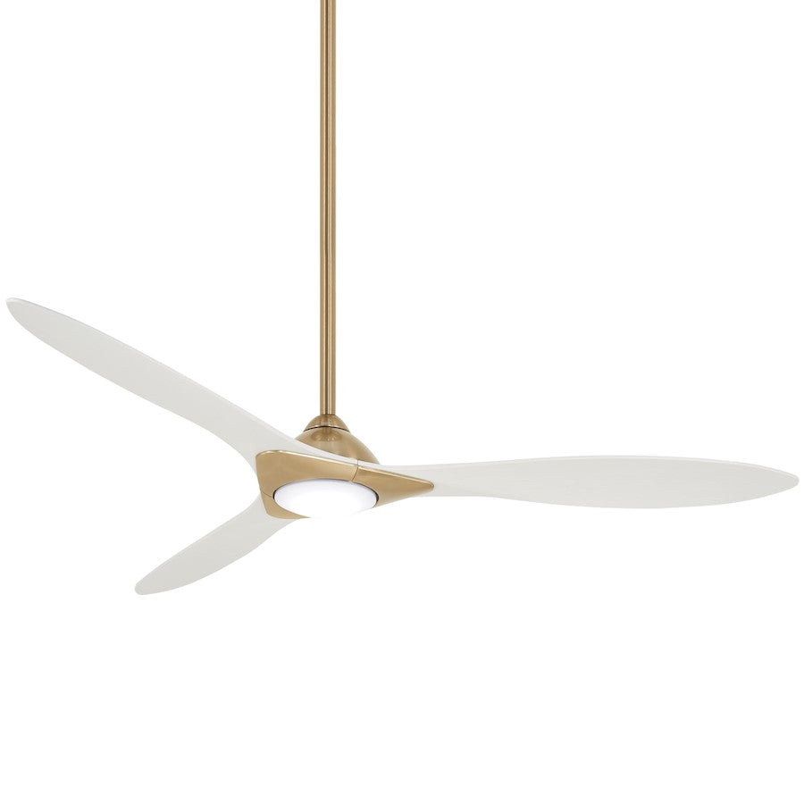 Minka Aire Sleek LED 60in Ceiling Fan | Contemporary Soft Brass and Flat White Blades | Living Room & Bedroom | Model F868L-SBR-WHF