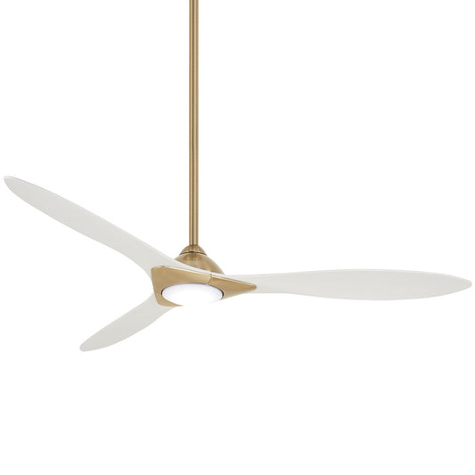 Minka Aire Sleek LED 60in Ceiling Fan | Contemporary Soft Brass and Flat White Blades | Living Room & Bedroom | Model F868L-SBR-WHF