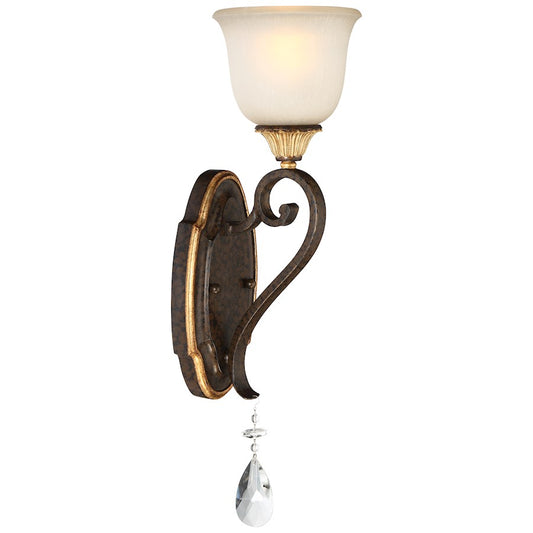 Metropolitan Lighting Chateau Nobles 1-Light Bath Vanity | Traditional Raven Bronze and Sunburst Gold Iron with Crystal Droplets | Model N1461-652