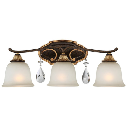 Metropolitan Lighting Chateau Nobles 24in 3-Light Vanity Light | Traditional Raven Bronze with Sunburst Gold Iron & Crystal | Model N1463-652