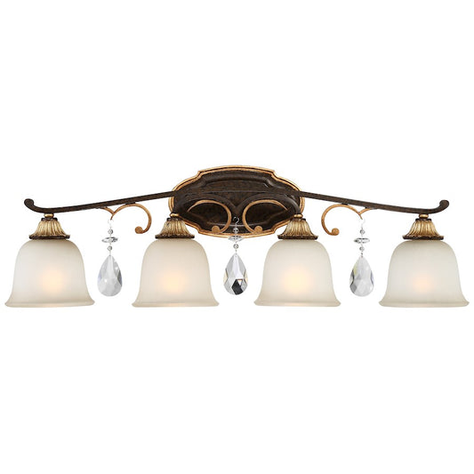 Metropolitan Lighting Chateau Nobles 32in 4-Light Bath Vanity | Traditional Raven Bronze and Sunburst Gold Iron with Crystal | Model N1464-652