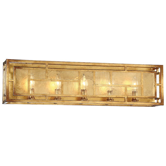 Metropolitan Lighting Edgemont Park 29in 5-Light Vanity Light | Contemporary Pandora Gold Leaf and Geometric Glass | Bathroom Vanity | Model N1475-293