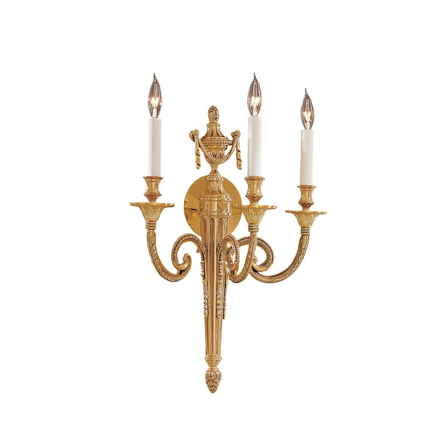 Metropolitan Lighting 3-Light Wall Sconce | Traditional Polished Gold | Hallway & Bedroom Accent Light | 14 x 8 x 20 in | Model N1773