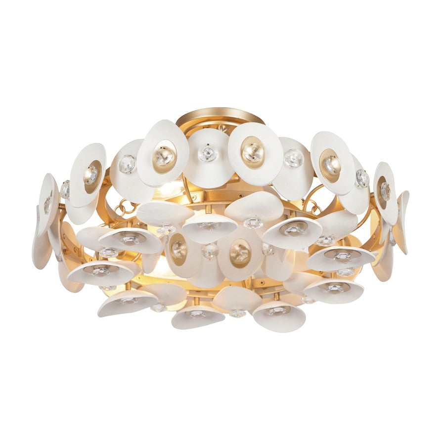 Minka Metropolitan Niu 20in 3-Light Semi-Flush Mount | Transitional Fawn Gold Steel and Coconut Shell Crystal | Entryway & Bedroom | Model N1863-760