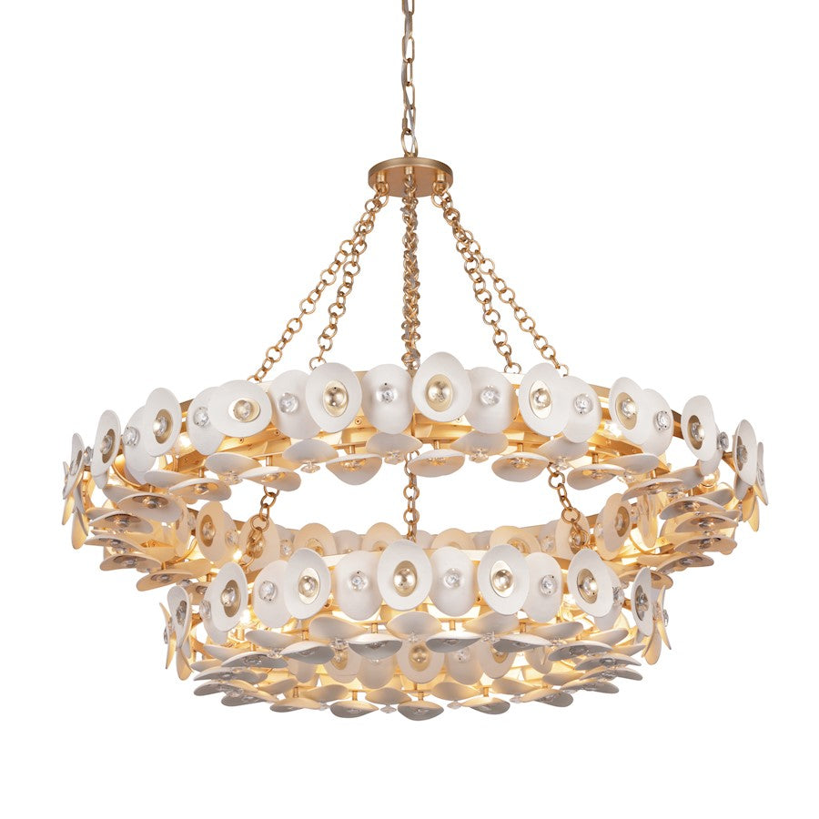 Minka Metropolitan Niu 39in 22-Light 2-Tier Chandelier | Fawn Gold Steel and Coconut Shell Crystal | Dining Room & Foyer | Model N1868-760