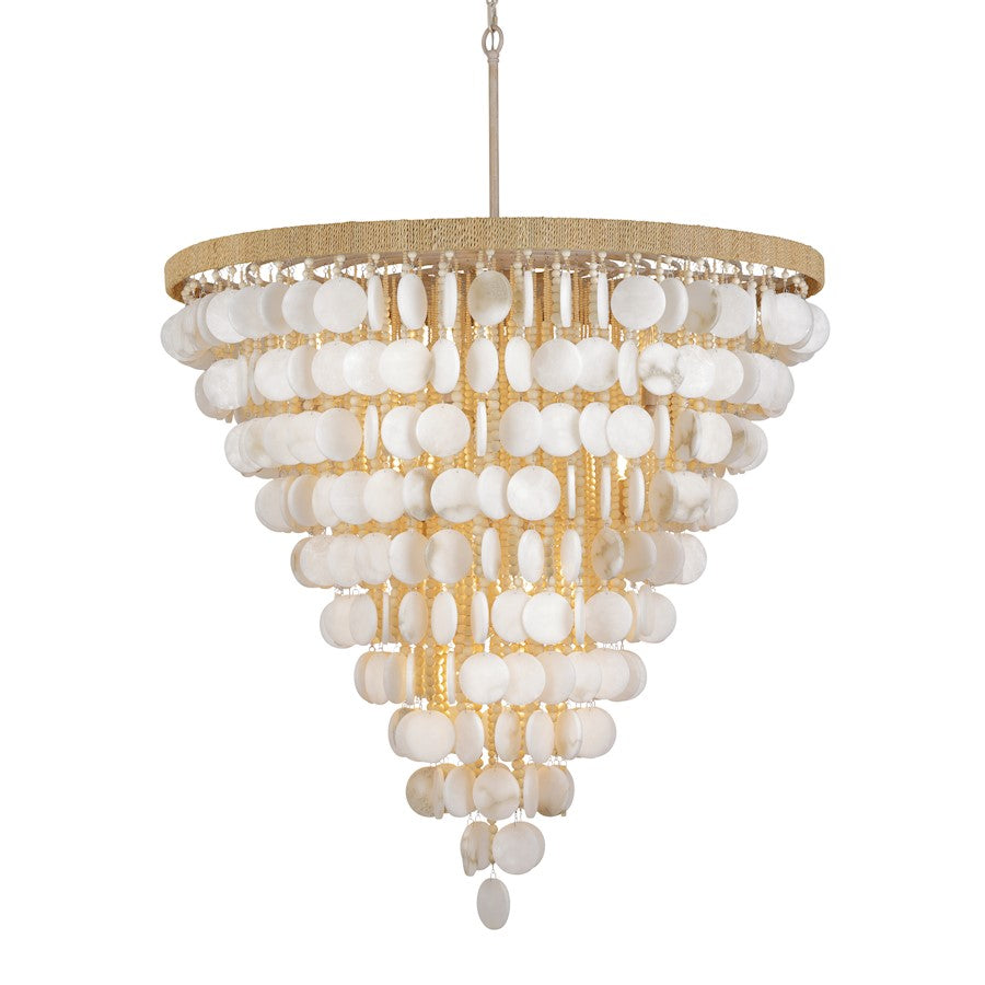 Minka Metropolitan Aurelia's Cove 40in 15-Light Pendant | Bohemian Autumn White Steel, Alabaster Stone and Coco Beads | Living Room | Model N1919-759