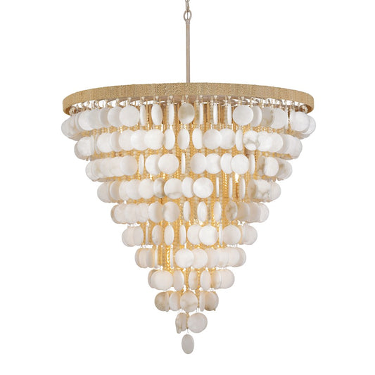 Minka Metropolitan Aurelia's Cove 40in 15-Light Pendant | Bohemian Autumn White Steel, Alabaster Stone and Coco Beads | Living Room | Model N1919-759
