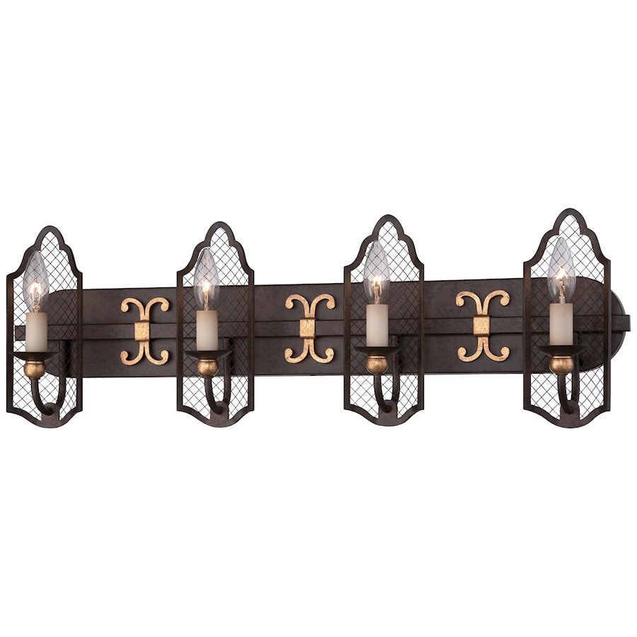 Metropolitan Lighting Cortona 30in 4-Light Vanity Light | French Bronze with Gold Highlights and Crystals | Bathroom Vanity | Model N2714-258B