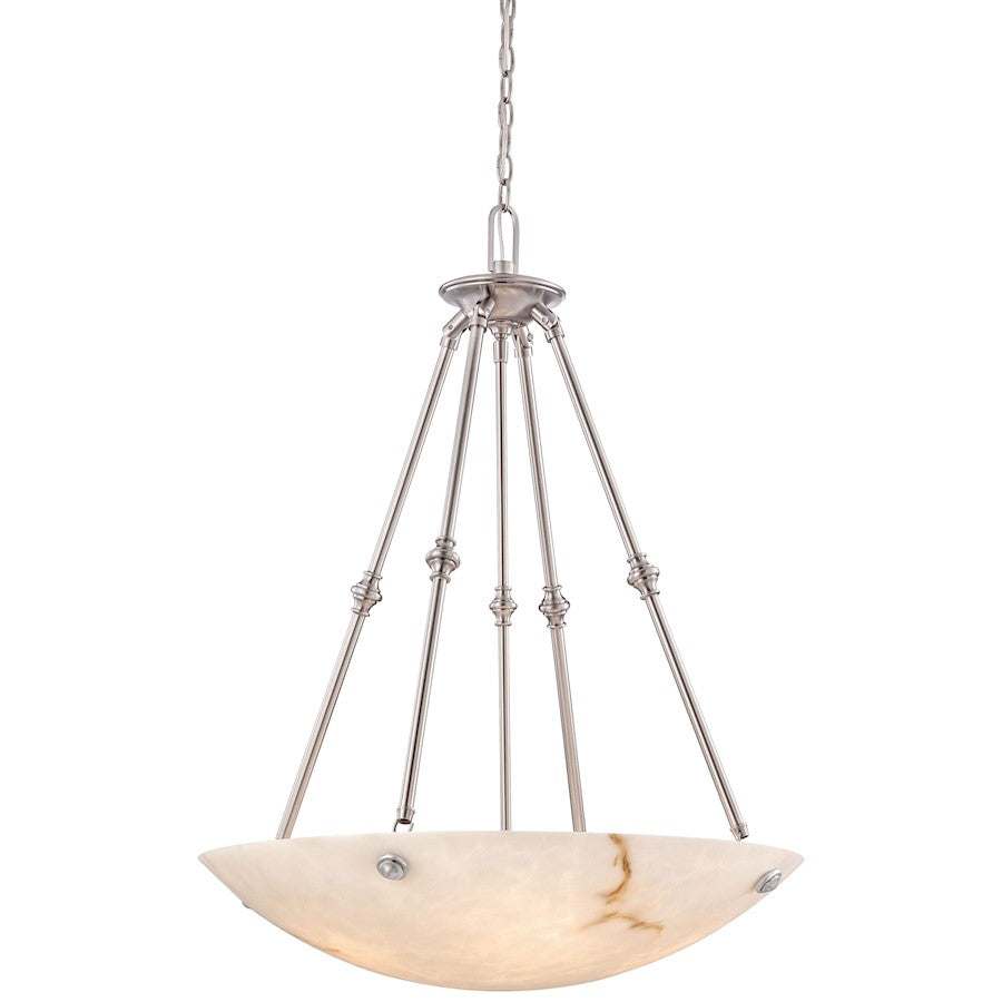 Metropolitan Lighting Virtuoso II 27in 5-Light Pendant | Traditional Pewter and Alabaster Dust Glass | Dining Room & Living Room | Model N3705-PW