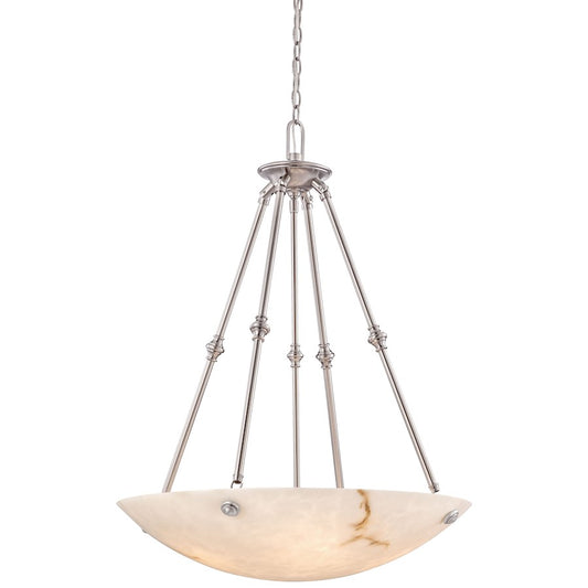 Metropolitan Lighting Virtuoso II 27in 5-Light Pendant | Traditional Pewter and Alabaster Dust Glass | Dining Room & Living Room | Model N3705-PW