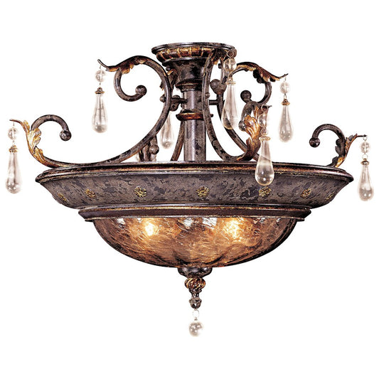 Metropolitan Lighting Sanguesa 26in 3-Light Semi-Flush | Traditional Sanguesa Patina Wrought Iron | Mediterranean Entryway & | Model N6070-194