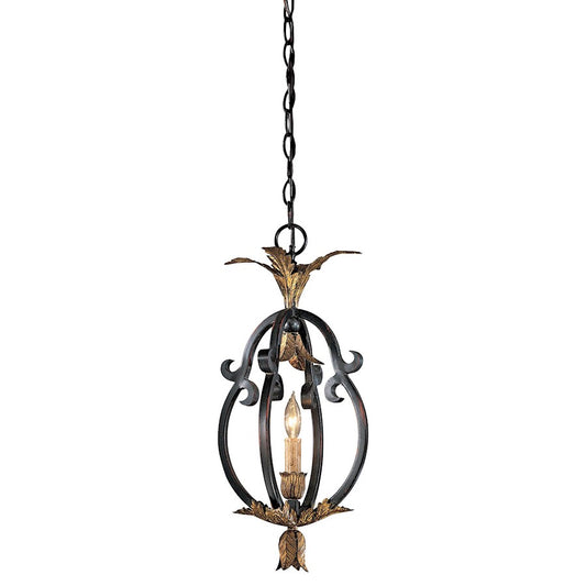 Metropolitan Lighting Montparnasse 9in 1-Light Mini Pendant | Traditional French Black with Gold Leaf Highlights | Kitchen Island & | Model N6103-20