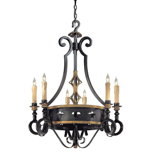 Metropolitan Lighting Montparnasse 30in 6-Light Chandelier | Traditional French Black and Gold Leaf | Dining Room & Foyer | Model N6106-20