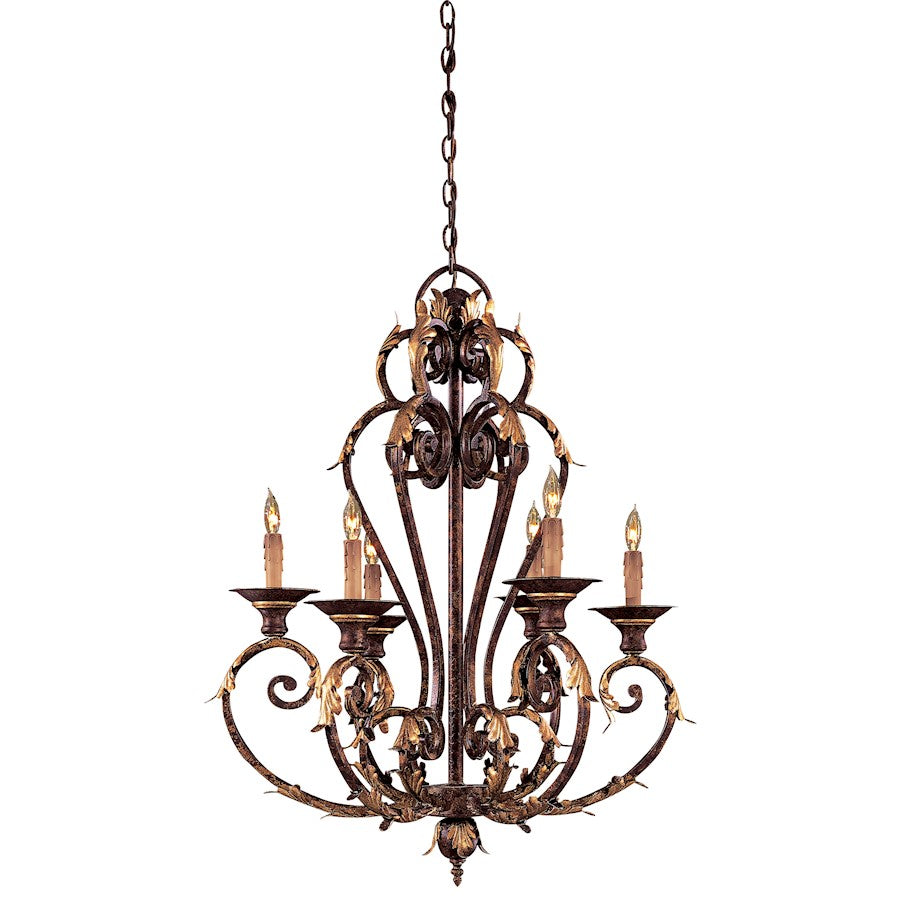 Minka Metropolitan Zaragoza 27in 6-Light Chandelier | Traditional Golden Bronze Steel | Dining Room & Living Room | 27 x 27 x 34 in | Model N6235-355