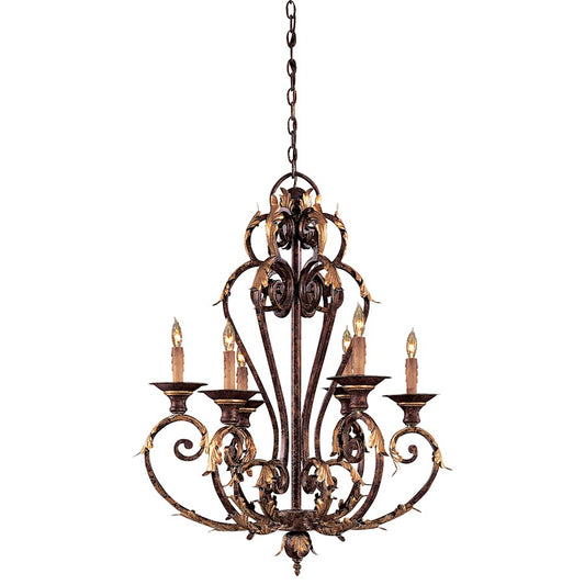 Minka Metropolitan Zaragoza 27in 6-Light Chandelier | Traditional Golden Bronze Steel | Dining Room & Living Room | 27 x 27 x 34 in | Model N6235-355