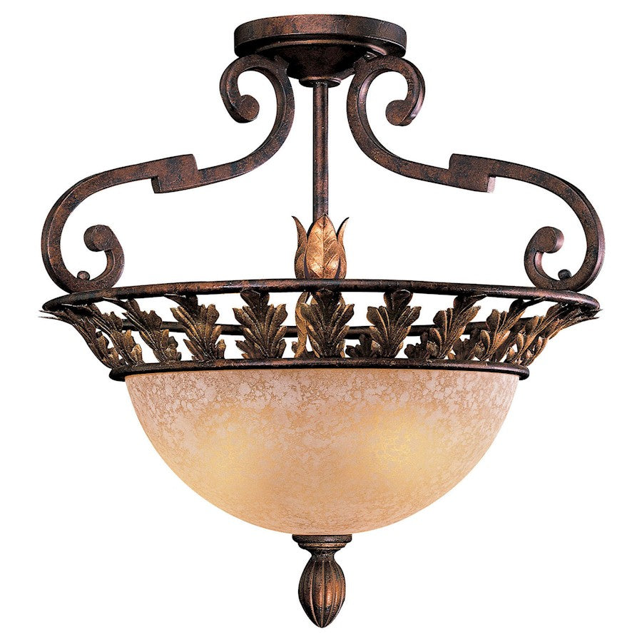 Metropolitan Lighting Zaragoza 20in 3-Light Semi-Flush Mount | Traditional Golden Bronze Wrought Iron | Hallway & Bedroom | Model N6241-355