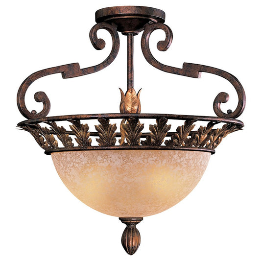 Metropolitan Lighting Zaragoza 20in 3-Light Semi-Flush Mount | Traditional Golden Bronze Wrought Iron | Hallway & Bedroom | Model N6241-355
