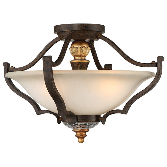 Metropolitan Lighting Chateau Nobles 3-Light Semi Flush Mount | Traditional Raven Bronze and Sunburst Gold with Crystal | Entryway | Model N6450-652