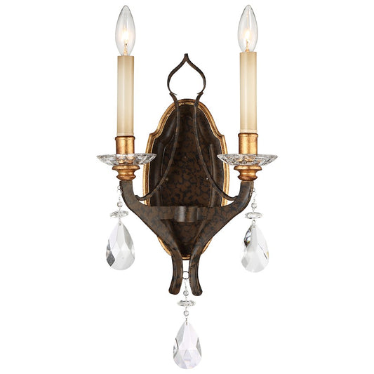 Metropolitan Lighting Chateau Nobles 2-Light Wall Sconce | Traditional Raven Bronze & Sunburst Gold Crystal | Living Room & | Model N6452-652