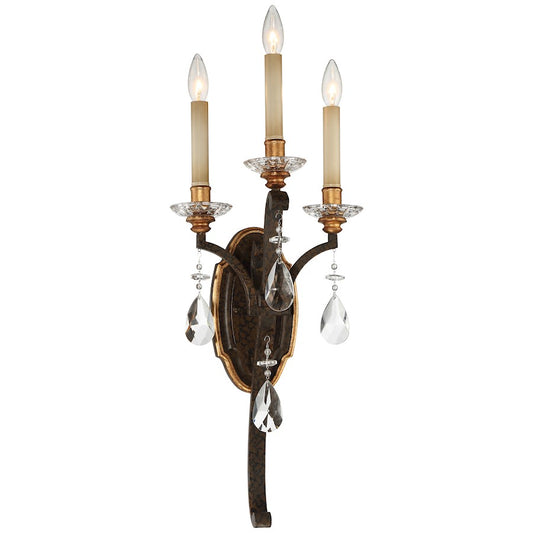 Metropolitan Lighting Chateau Nobles 26in 3-Light Wall Sconce | Traditional Raven Bronze and Sunburst Gold Iron with Crystal | Model N6453-652