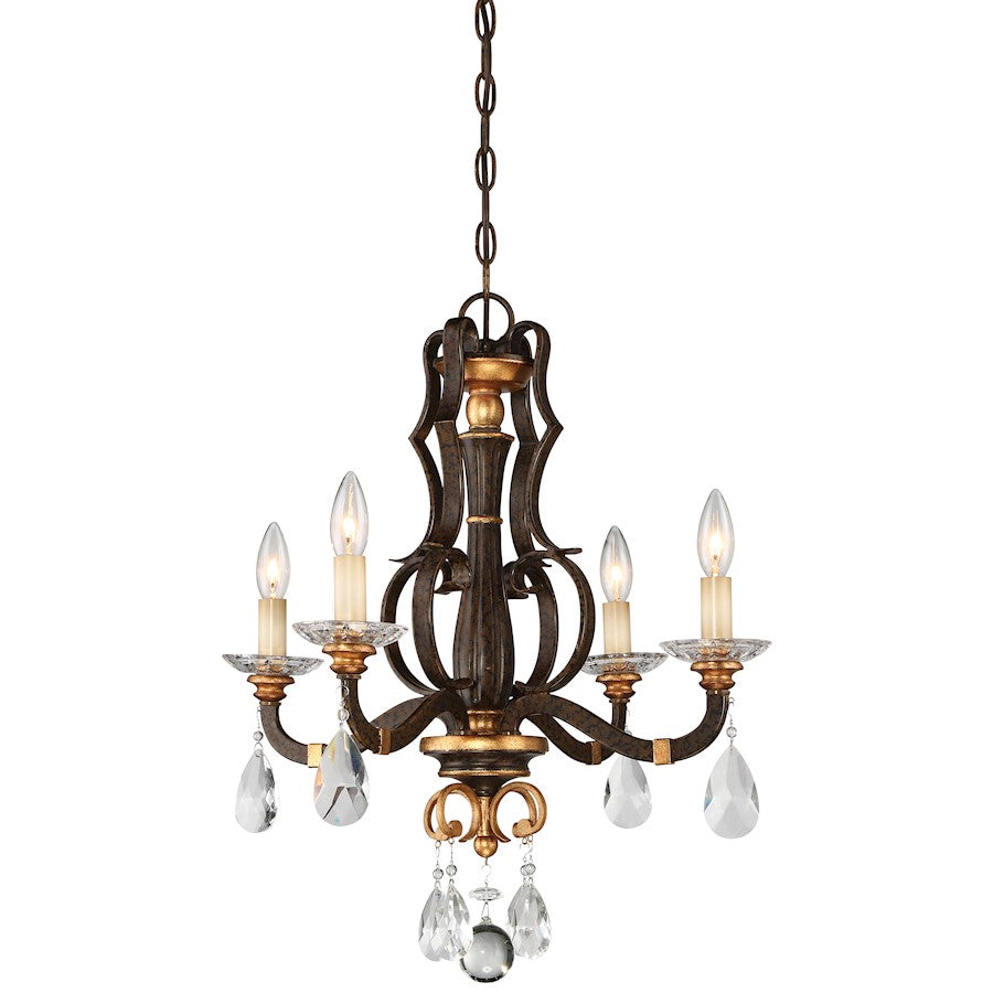 Metropolitan Lighting Chateau Nobles 21in 4-Light Mini Chandelier | Traditional Raven Bronze and Sunburst Gold Iron with Crystal | Model N6454-652