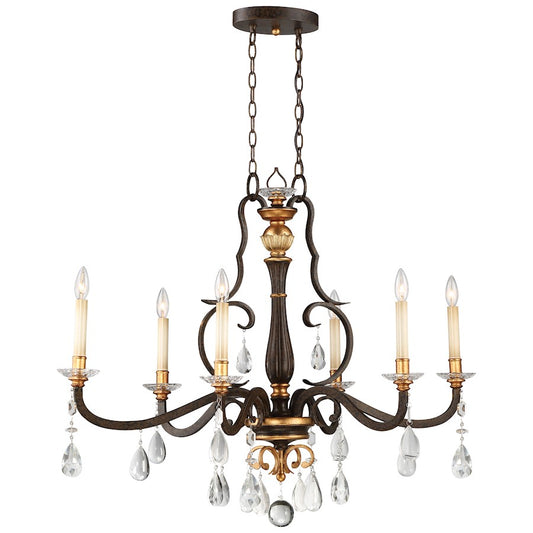 Metropolitan Lighting Chateau Nobles 40in 6-Light Island | Traditional Raven Bronze and Sunburst Gold Iron with Crystal Droplets | Model N6457-652
