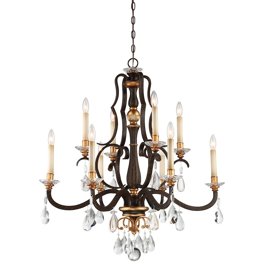 Metropolitan Lighting Chateau Nobles 10-Light Chandelier | Traditional Raven Bronze with Sunburst Gold and Crystals | Dining Room & | Model N6459-652