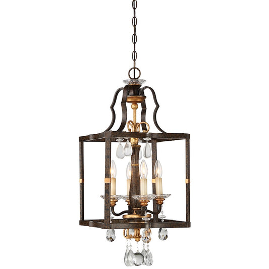 Minka Metropolitan Chateau Nobles 14in 4-Light Pendant | Traditional Raven Bronze and Sunburst Gold Highlights | Kitchen Island & | Model N6463-652