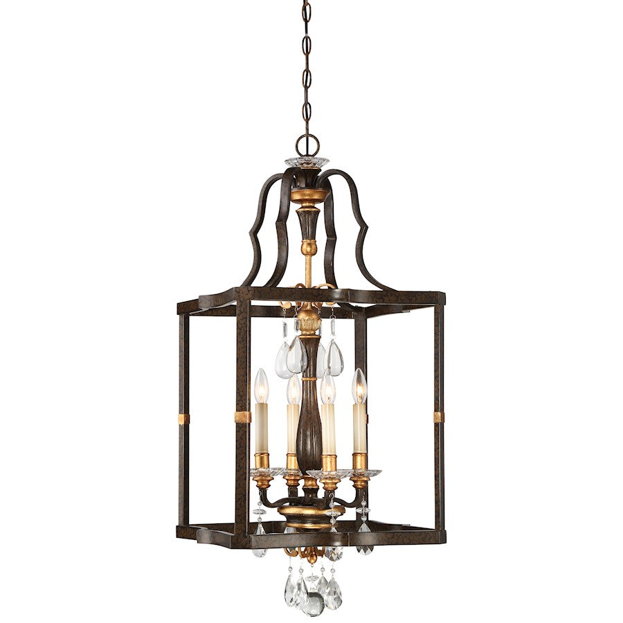 Metropolitan Lighting Chateau Nobles 18in 4-Light Pendant | Traditional Raven Bronze and Sunburst Gold Iron with Crystal Droplets | Model N6464-652