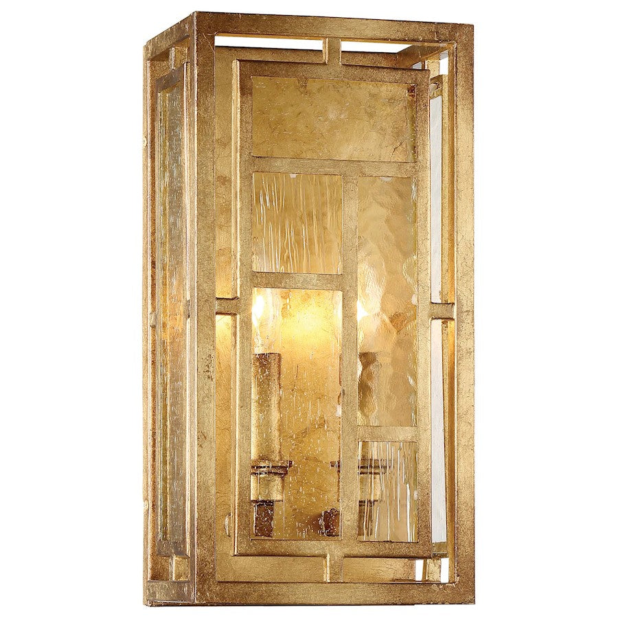 Metropolitan Lighting Edgemont Park 2-Light Wall Sconce | Contemporary Pandora Gold Leaf and Textured Glass | Living Room & Bedroom | Model N6472-293