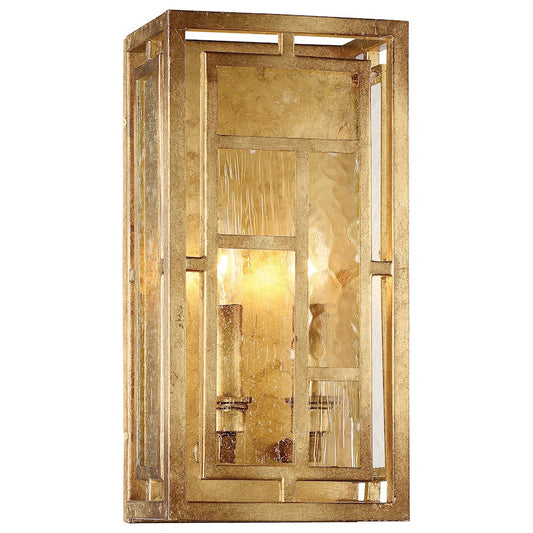 Metropolitan Lighting Edgemont Park 2-Light Wall Sconce | Contemporary Pandora Gold Leaf and Textured Glass | Living Room & Bedroom | Model N6472-293