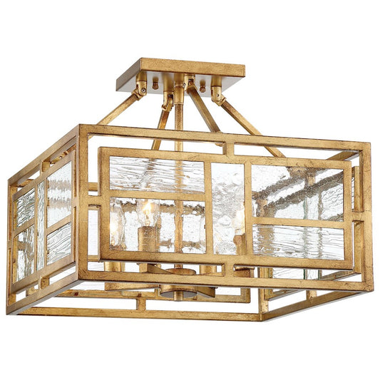 Metropolitan Lighting Edgemont Park 16in 4-Light Semi Flush Mount | Contemporary Pandora Gold Leaf and Clear Textured Glass | Model N6475-293