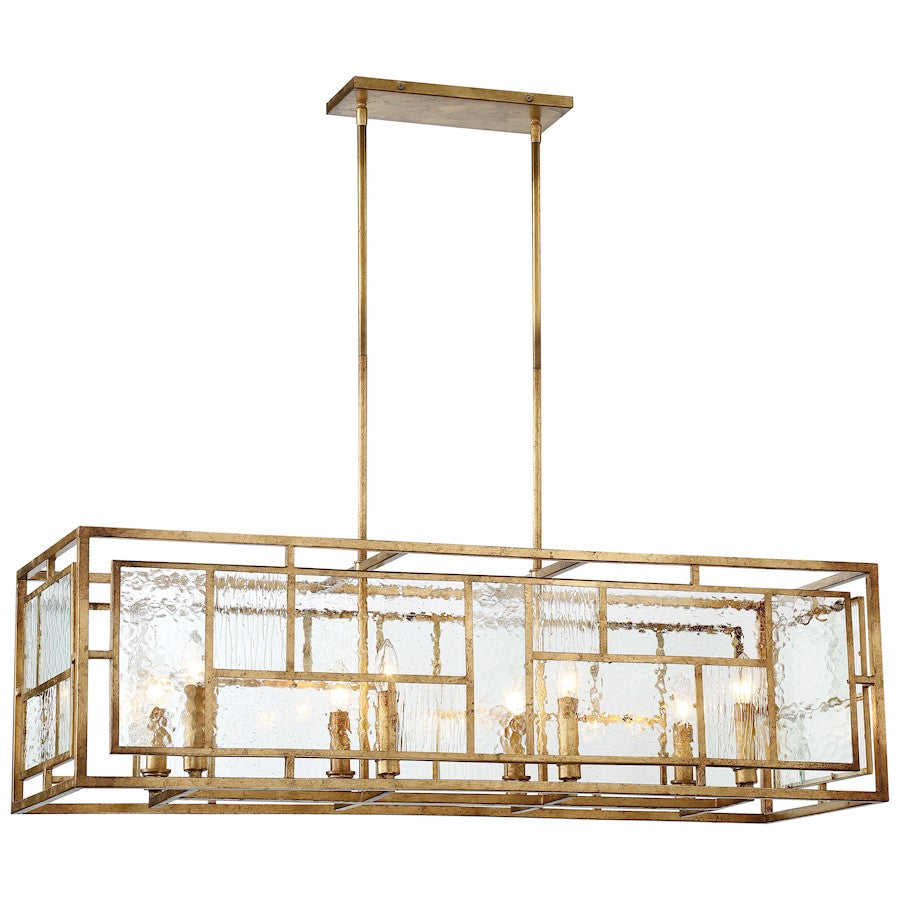 Metropolitan Lighting Edgemont Park 41in 3-Light Island Light | Contemporary Pandora Gold Leaf and Geometric Textured Glass | Model N6478-293