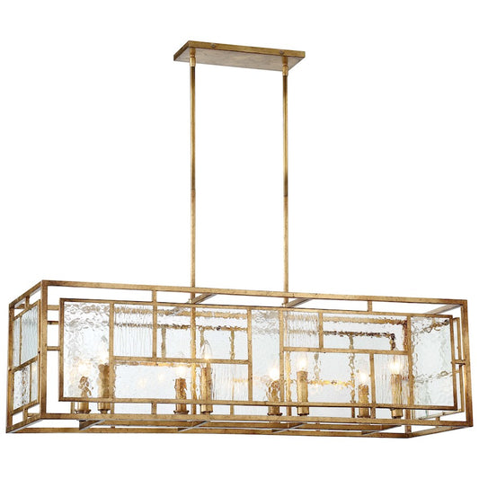 Metropolitan Lighting Edgemont Park 41in 3-Light Island Light | Contemporary Pandora Gold Leaf and Geometric Textured Glass | Model N6478-293