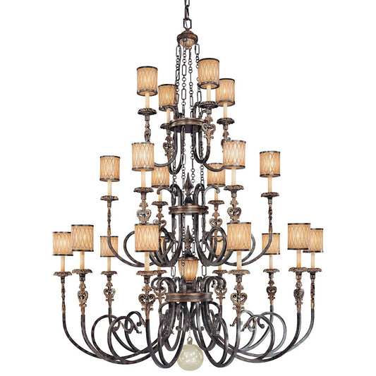 Metropolitan Lighting Terraza Villa 68in 21-Light Chandelier | Traditional Aged Patina and Gold Leaf Accent Iron | Grand Foyer & | Model N6487-270