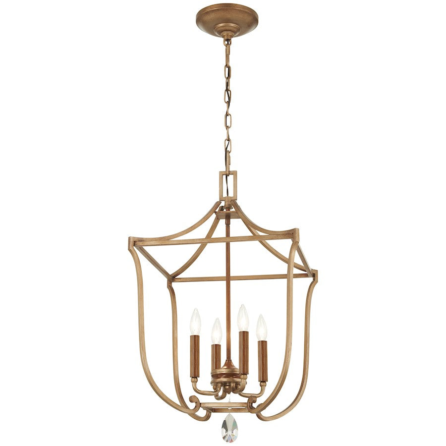 Minka Metropolitan Magnolia Manor 17in 4-Light Pendant | Traditional Pale Gold and Distressed Bronze | Kitchen Island & Dining Room | Model N6553-690