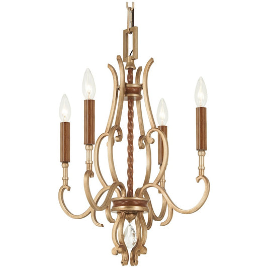 Minka Metropolitan Magnolia Manor 17in 4-Light Chandelier | Traditional Pale Gold and Distressed Bronze | Dining Room & Entryway | Model N6554-690