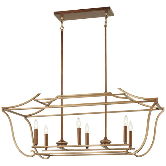 Minka Metropolitan Magnolia Manor 42in 6-Light Island | Traditional Pale Gold and Distressed Bronze | Kitchen Island & Dining Room | Model N6556-690